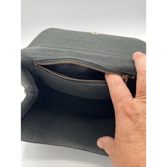 RARE Miss Lewis VINTAGE Over Shoulder Purse Black Art Deco Leather Gold Silver - Picture 7 of 10